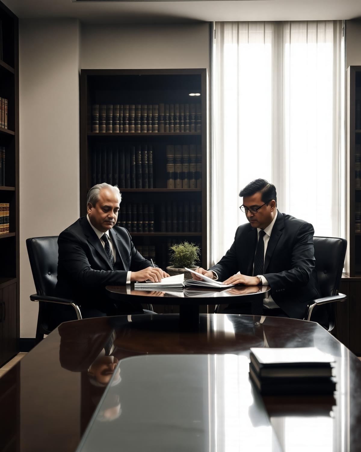 Advocates of Guru's Legal Advisors reviewing case papers in chambers